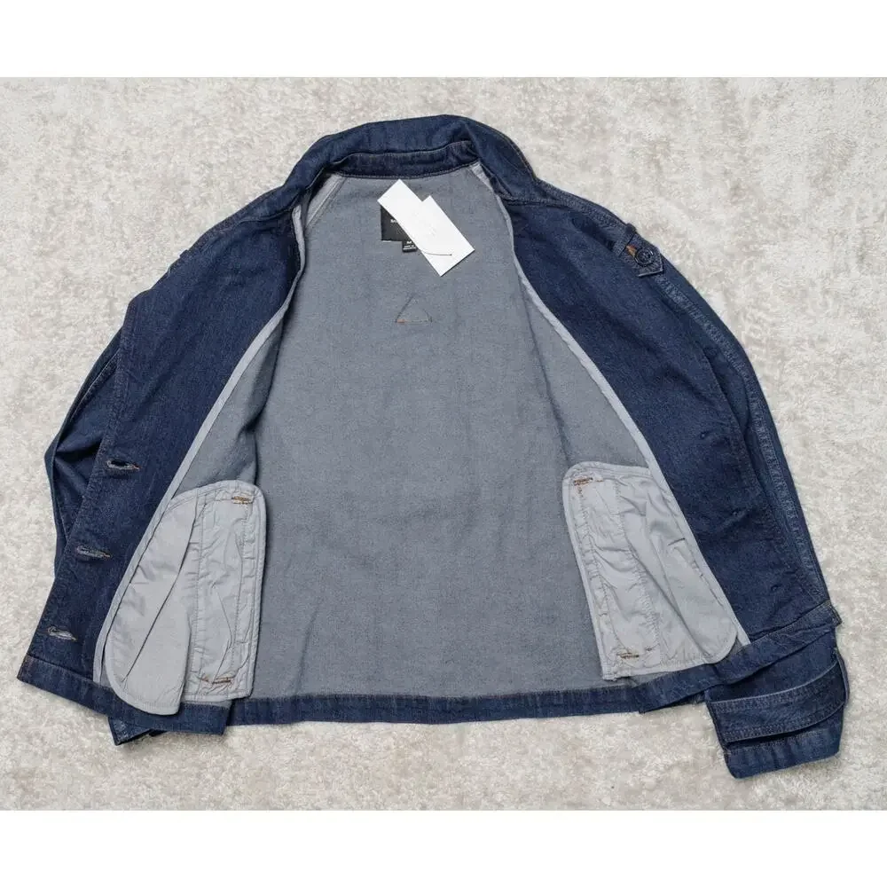 Banana Republic Dark Blue Wash Denim Short Trench Jacket Womens M NWT - Picture 3 of 14